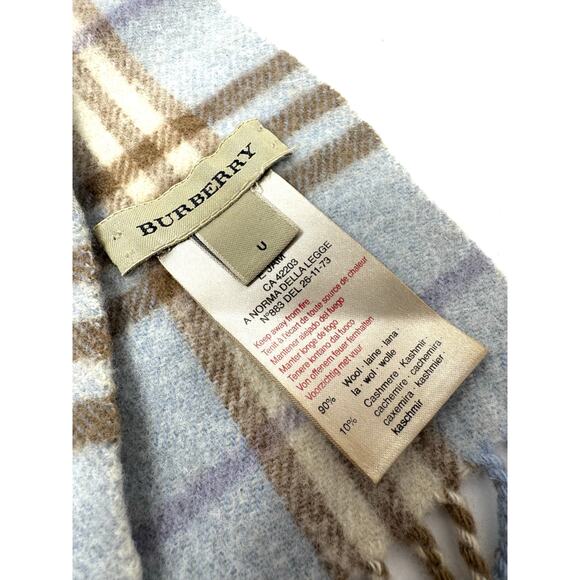 Burberry Classic Check Wool & Cashmere Blue Beige Scarf - Picture 2 of 5